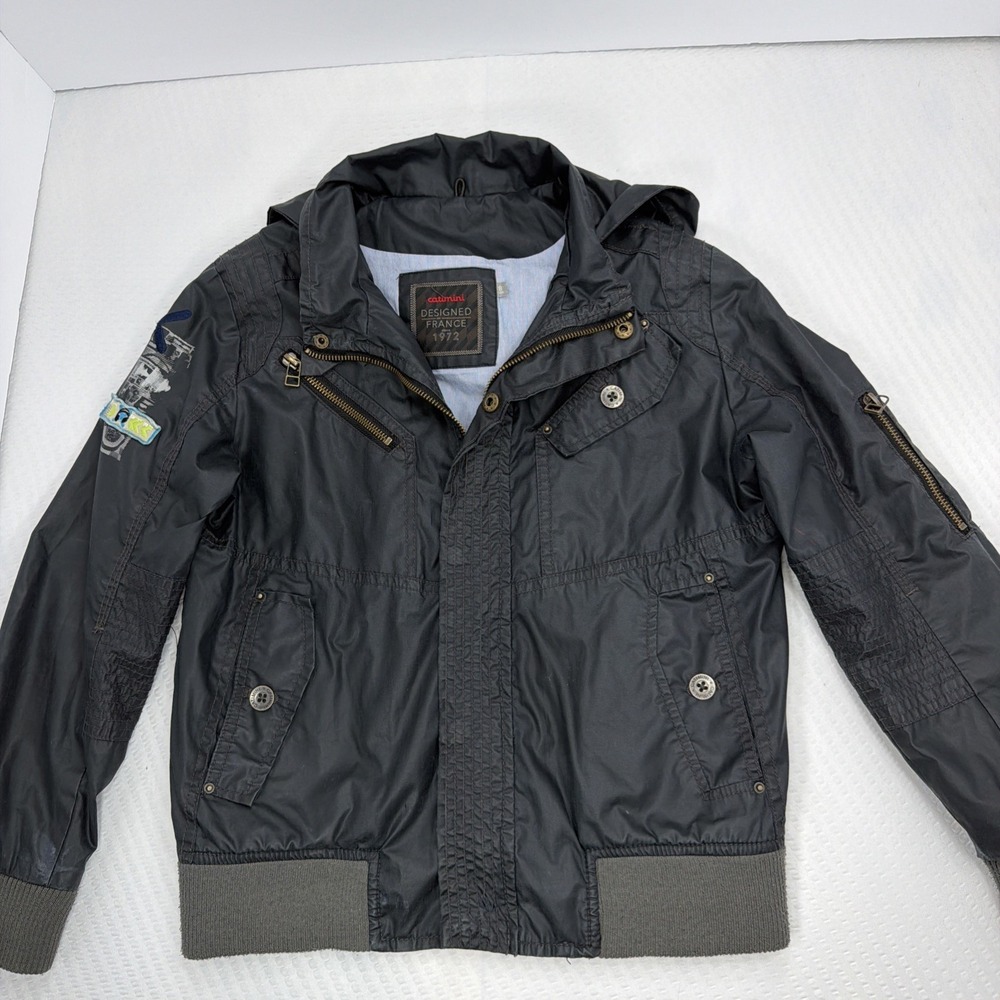 Vintage French Bomber Military Jacket Boys Catimini Black Size 8 Utility Hood